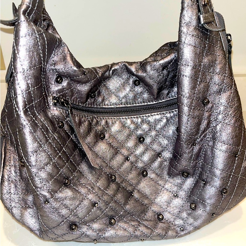 Large Elliott Lucca soft leather studded metallic bag
